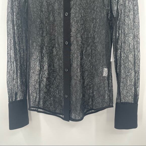 EQUIPMENT Black Lace Button Down Blouse Sexy Lolita Cocktail Sheer SZ Small NWT - Picture 9 of 14